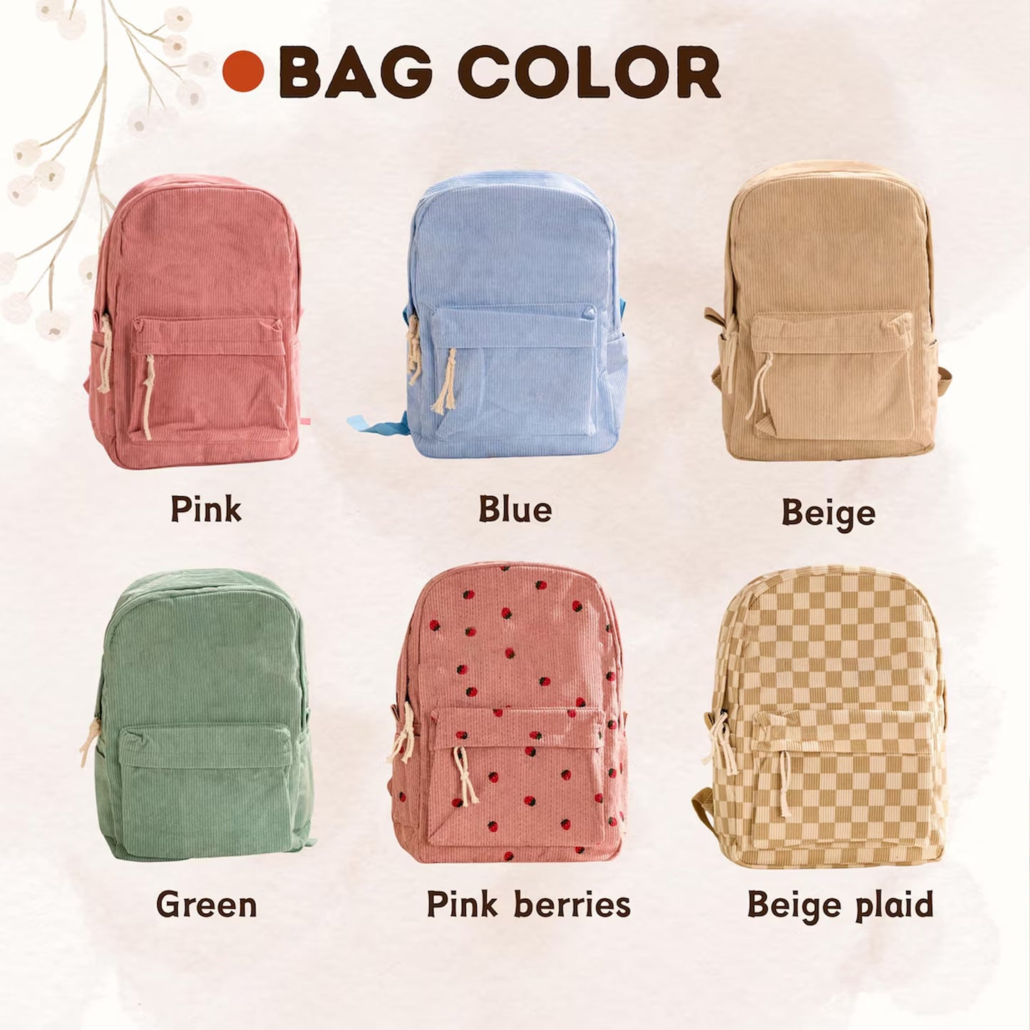 Personalized Corduroy Kids Backpack, Custom Name Toddler Preschool School Bag, Back to School Gift 685464 WFD