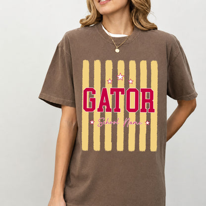 Custom Mascot Striped Comfort Colors Shirt, Personalized School Spirit Tee, Back to School Teacher Shirt 685486