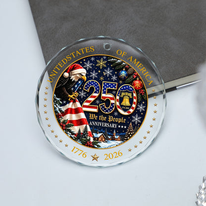 USA 250th Anniversary Glass Ornament, 1776-2026 Patriotic Eagle Christmas Ornament 685818
