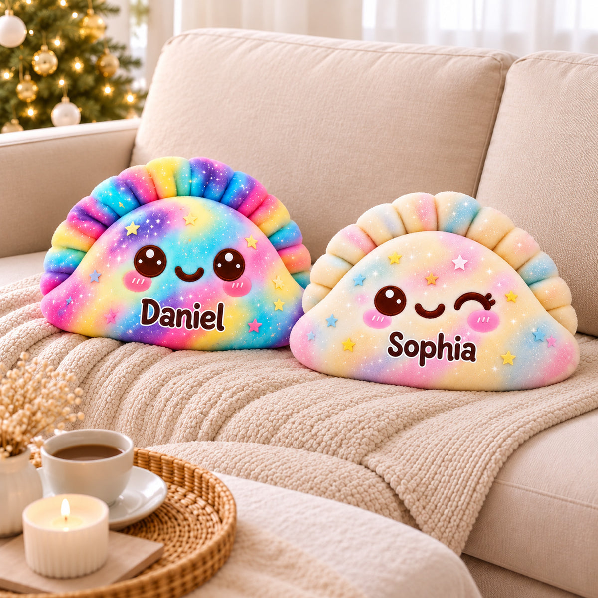 Personalized Rainbow Starry Dumpling Pillow, Custom Name Cute Plush Cushion, Kids Gift 686811 WFD