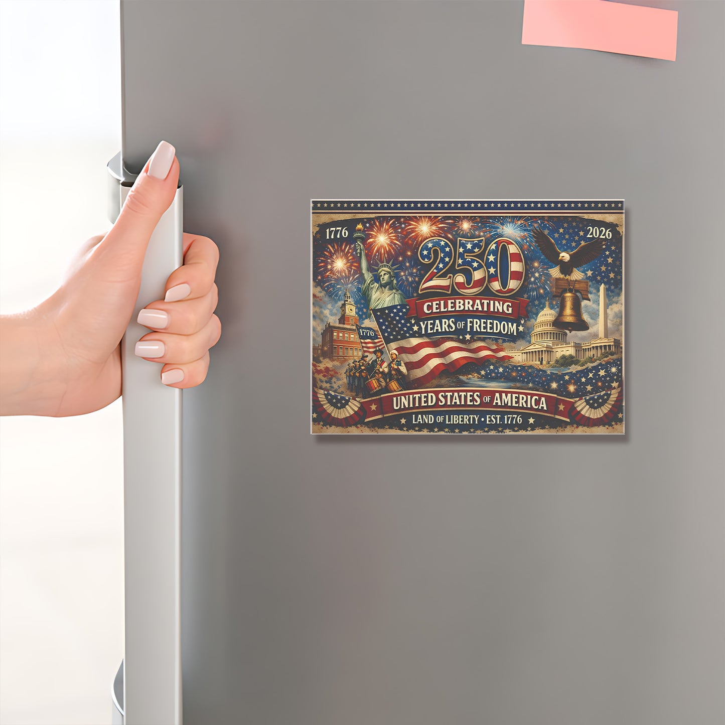 250 Years of Freedom Fridge Magnet | USA Land of Liberty 1776 Magnet | Patriotic 4th of July Magnet 684224