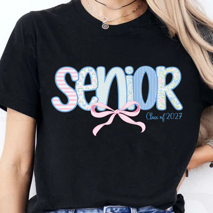 Personalized Senior Shirt, Senior 2027 Dark Tee, Custom Graduation Year, Floral Bow Class of 2027 Gift 685653