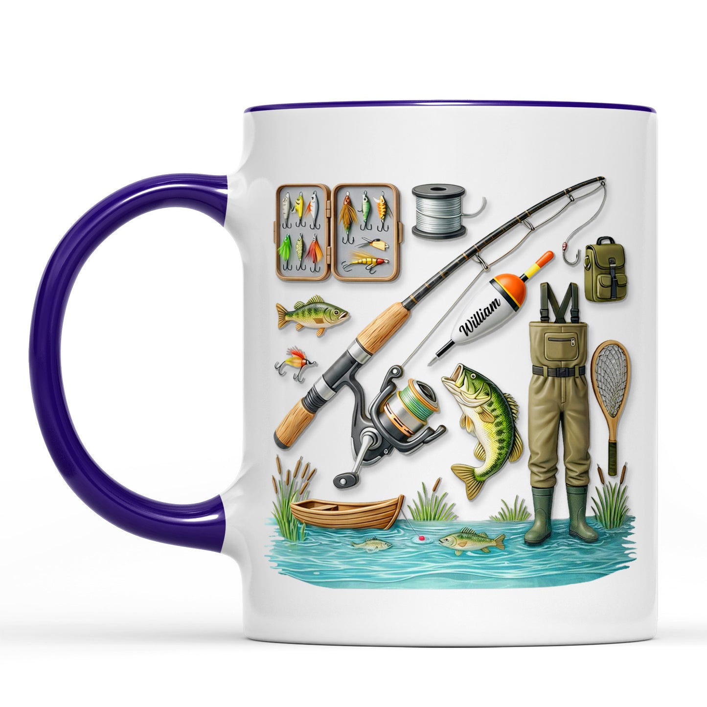 Custom Name Fishing Mug | Fishing Lures White Mug Accent Mug | Father’s Day Gift for Dad, Fisherman 684253