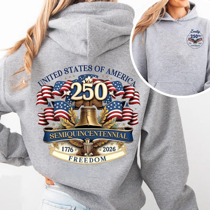 Personalized United States 250 Years of Freedom Shirt | Custom Name Patriotic 1776–2026 Pocket & Back Shirt 684205