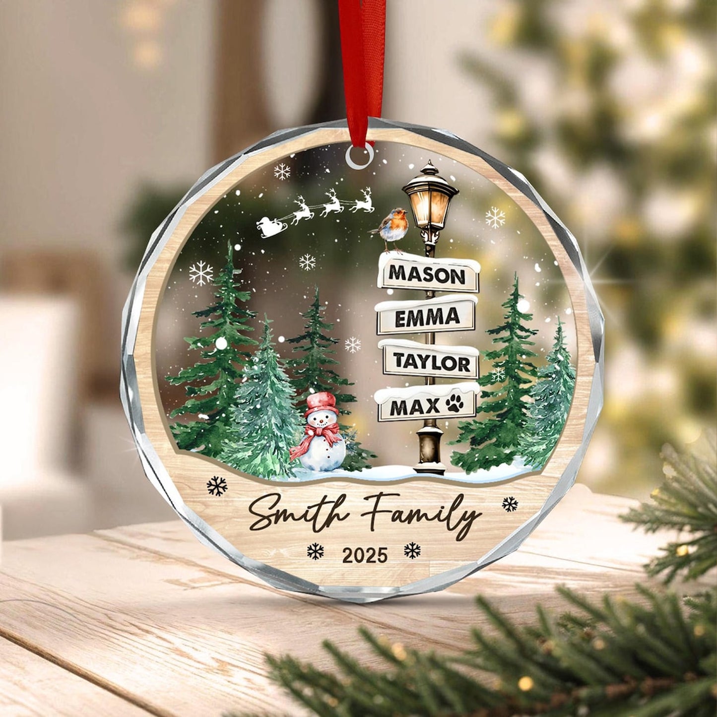 Custom Family Names Glass Ornament, Personalized Family & Pet Christmas Keepsake Gift 685762 WFD