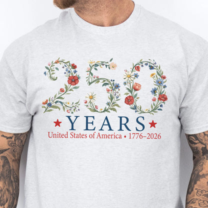 USA 250 Years Anniversary Floral T-Shirt, 1776–2026 Patriotic Botanical Shirt, American Freedom Tee 684915