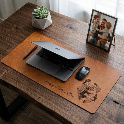 Personalized Photo Desk Mat for Dad, Custom Sketch Line Art Mouse Pad, Father’s Day Gift 685079