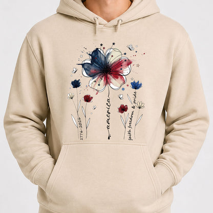 USA 250 Years Anniversary Floral Shirt, 1776–2026 Patriotic Wildflower T-Shirt, Freedom 4th of July Bright Tee 684940