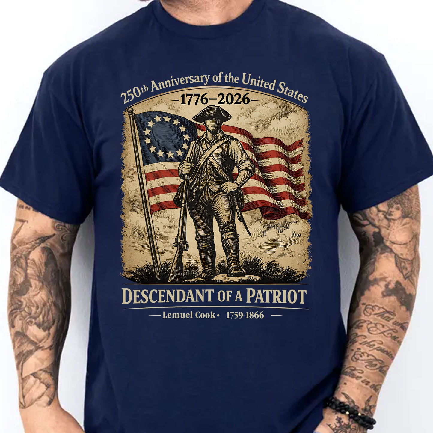 Personalized 250 Years USA Anniversary Dark Shirt | Descendant of a Patriot Tee | 1776–2026 Heritage T-Shirt 684375