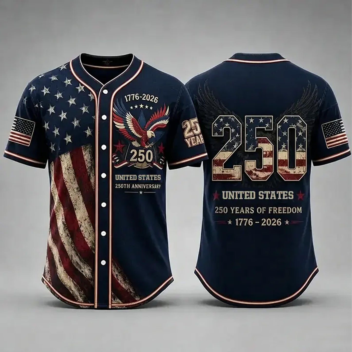 USA 250 Years Of Freedom Baseball Jersey, Patriotic Eagle 1776-2026 Independence Day Shirt, 4th Of July Jersey 685327 WFD
