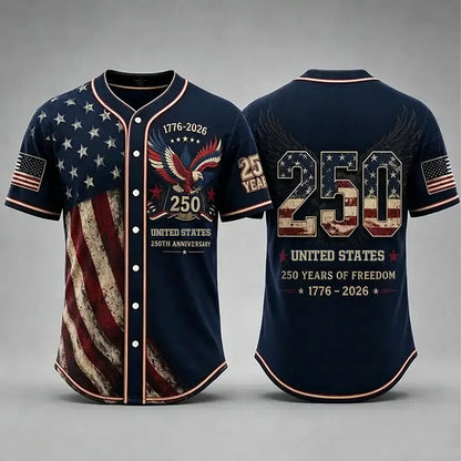 USA 250 Years Of Freedom Baseball Jersey, Patriotic Eagle 1776-2026 Independence Day Shirt, 4th Of July Jersey 685327 WFD