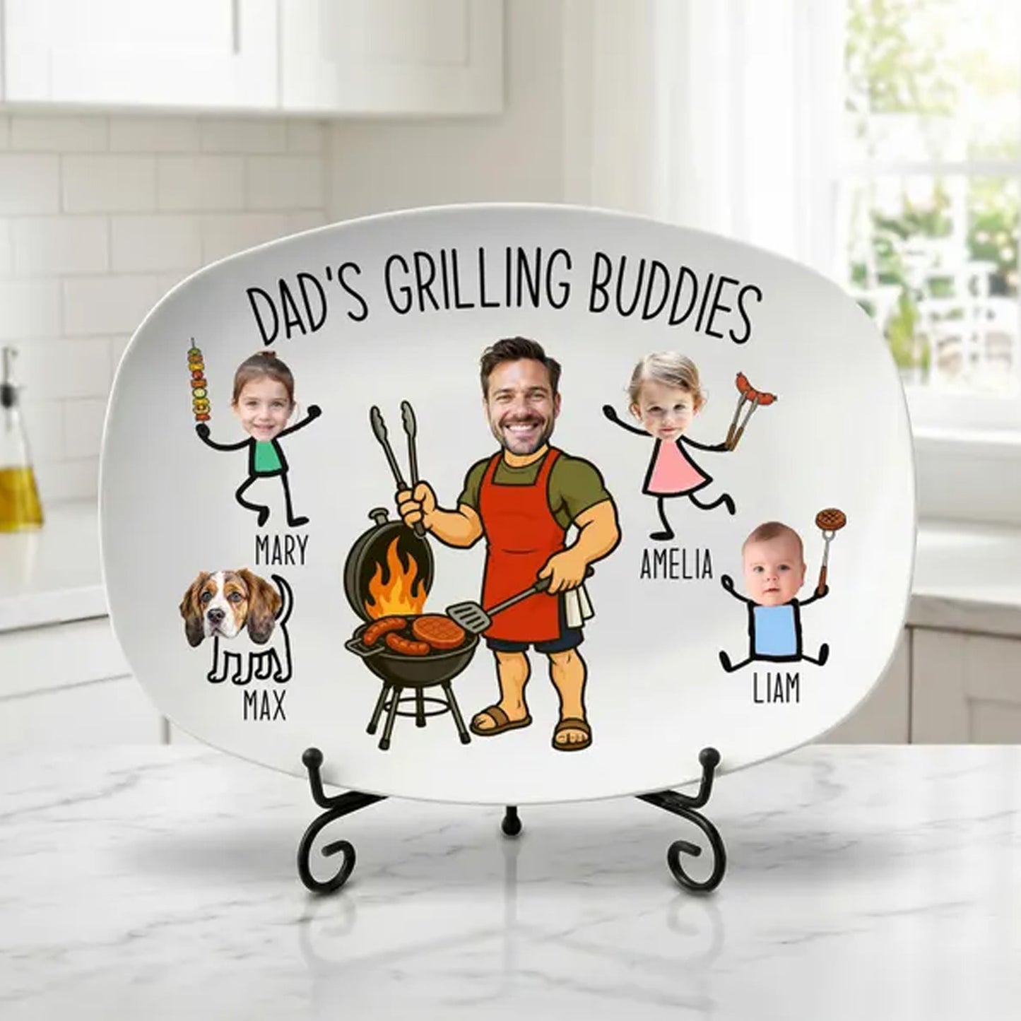 Personalized Photo Dad’s Grilling Plate, BBQ Serving Tray, Father’s Day Gift From Kids, Custom Dad Plate 685116