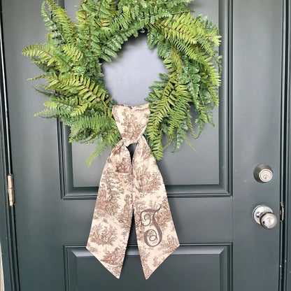 Personalized French Toile Wreath Sash, Embroidered Monogram Bow, Custom Initial Front Door Decor 686156 WFD