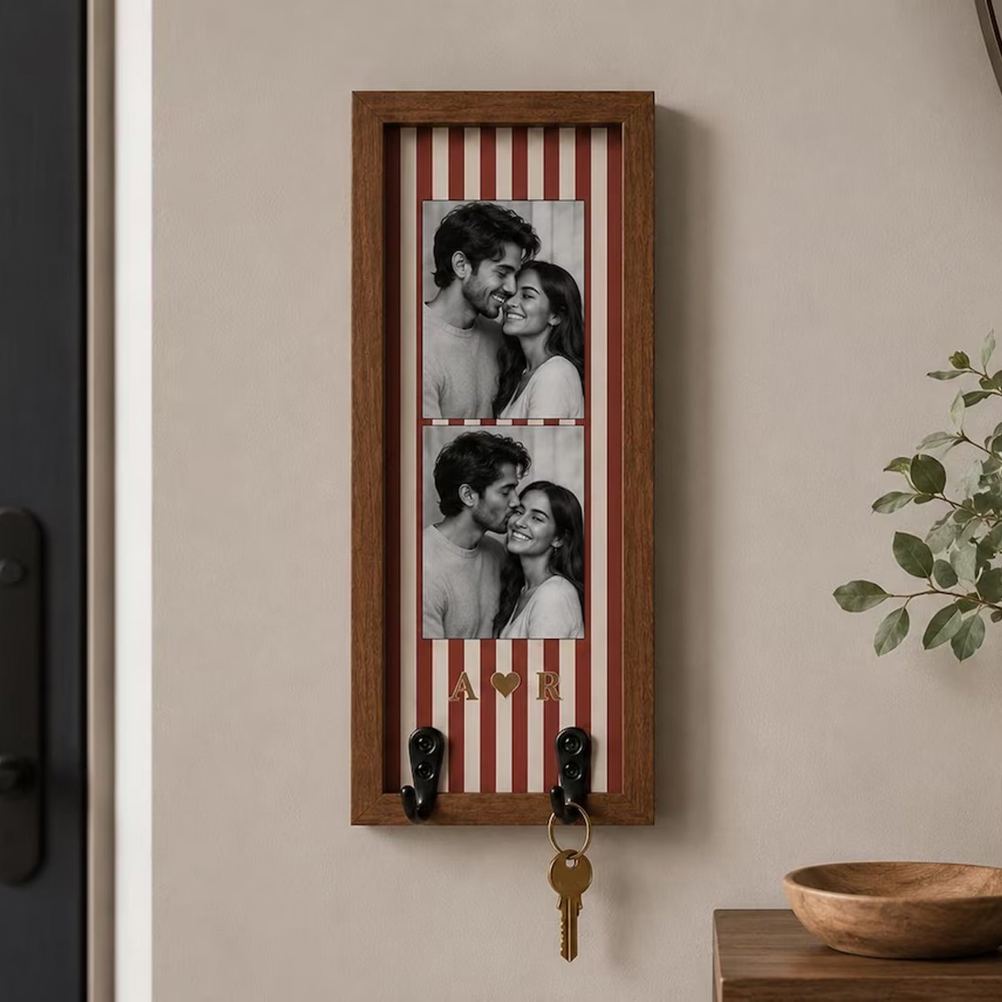 Personalized Couple Photo Wooden Key Holder, Custom Photo Strip Frame, Anniversary Gift 686078 WFD