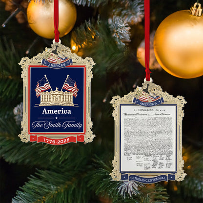 Custom Name 250 Years USA 2-Sided Aluminum Ornament, 1776–2026 Patriotic Christmas Ornament 685737