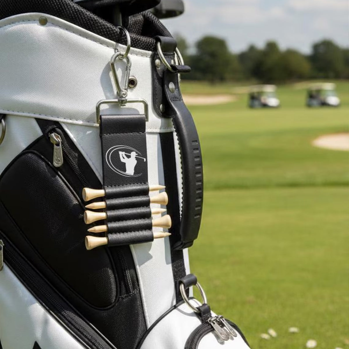 Personalized Engraved Leather Golf Bag Tag with Tee Holder, Custom Name & Monogram Gift for Golfers 686950 WFD