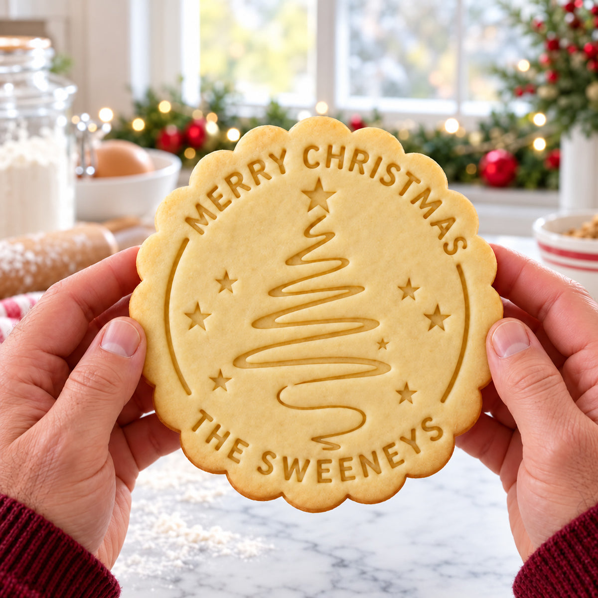 Personalized Christmas Cookie Cutter & Stamp, Custom Family Name Christmas Tree Baking Stamp 686742 WFD