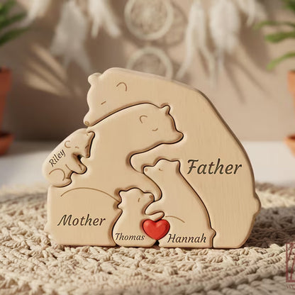 Personalized Wooden Bear Family Puzzle | Custom Name Hugging Bear Family Puzzle | Family Keepsake Gift 684500