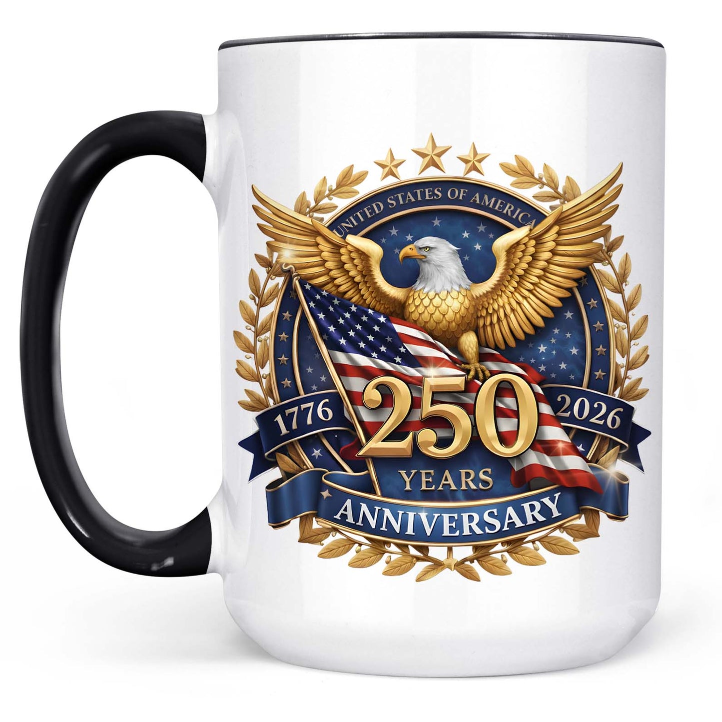 USA 250 Years Anniversary Mug, 4th of July 1776–2026, Patriotic Eagle US Flag White Mug Accent Mug 684223