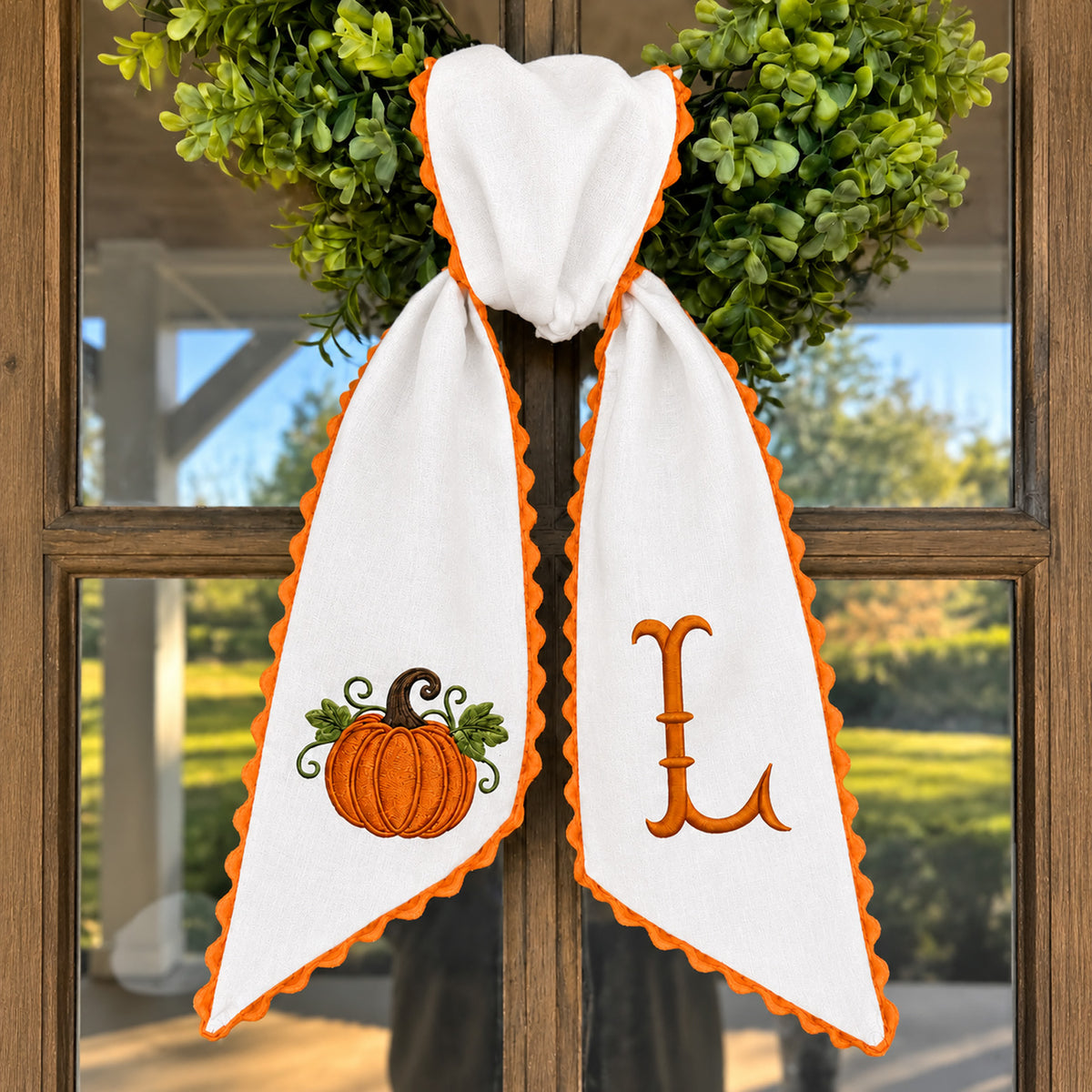 Personalized Pumpkin Wreath Sash, Embroidered Fall Monogram Bow, Custom Initial Thanksgiving Door Decor 686158 WFD