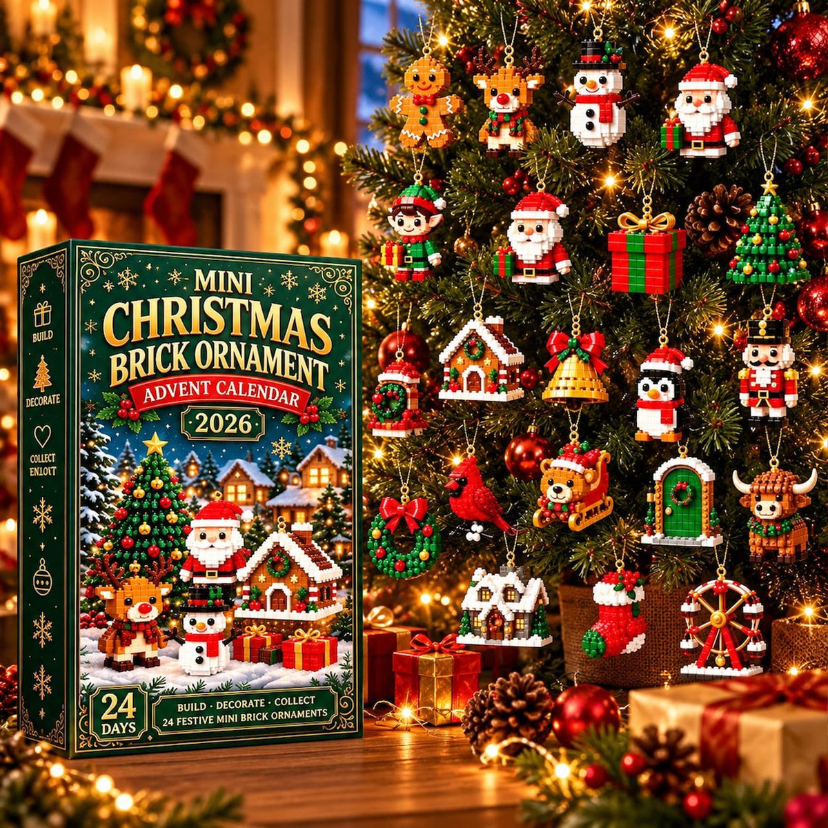 24-Day Christmas Brick Advent Calendar 2026, Mini Buildable Christmas Ornaments, Kids Holiday Countdown Gift 686801 WFD