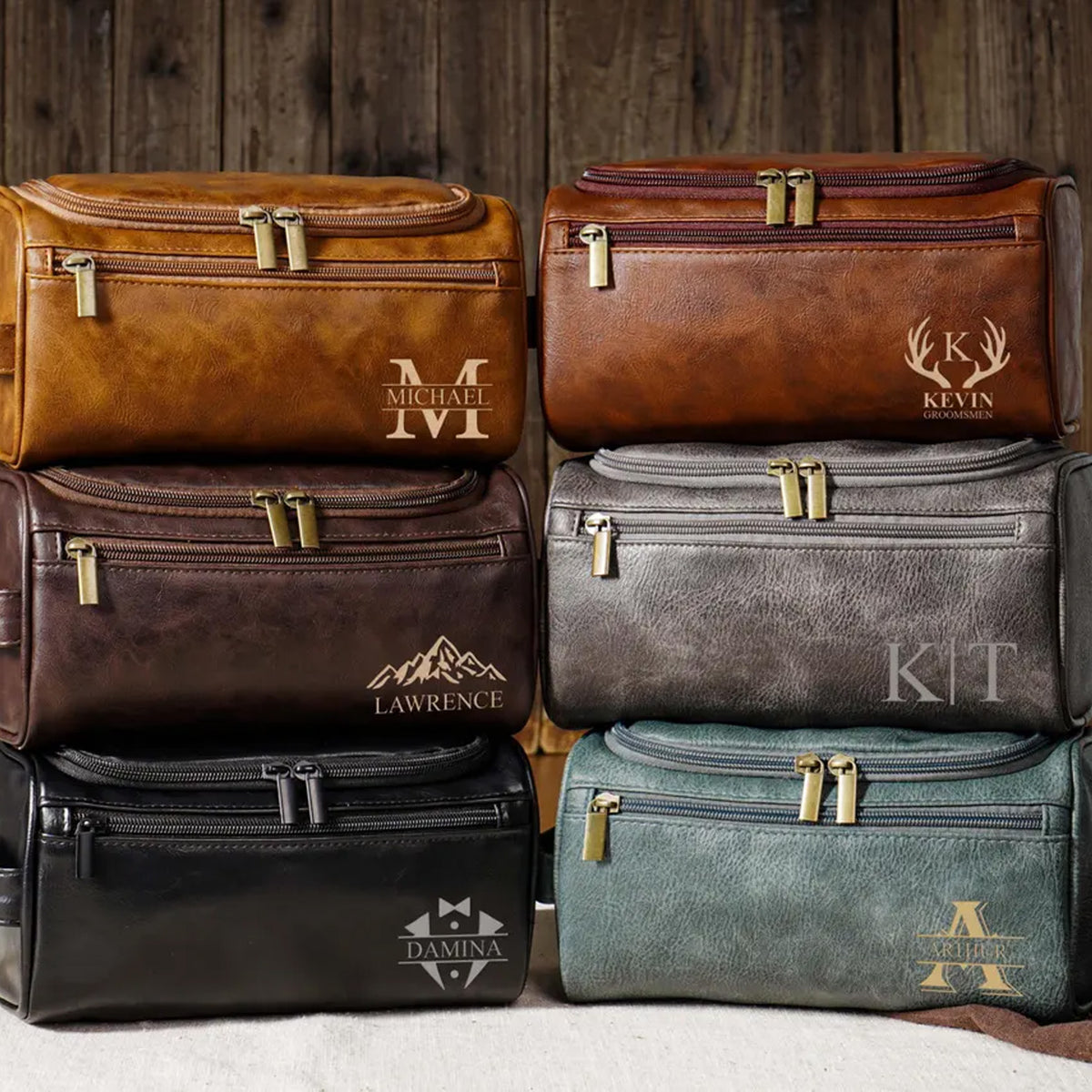 Personalized Leather Toiletry Bag, Laser Engraved Dopp Kit, Groomsmen Travel Bag Gift for Him 686534 WFD