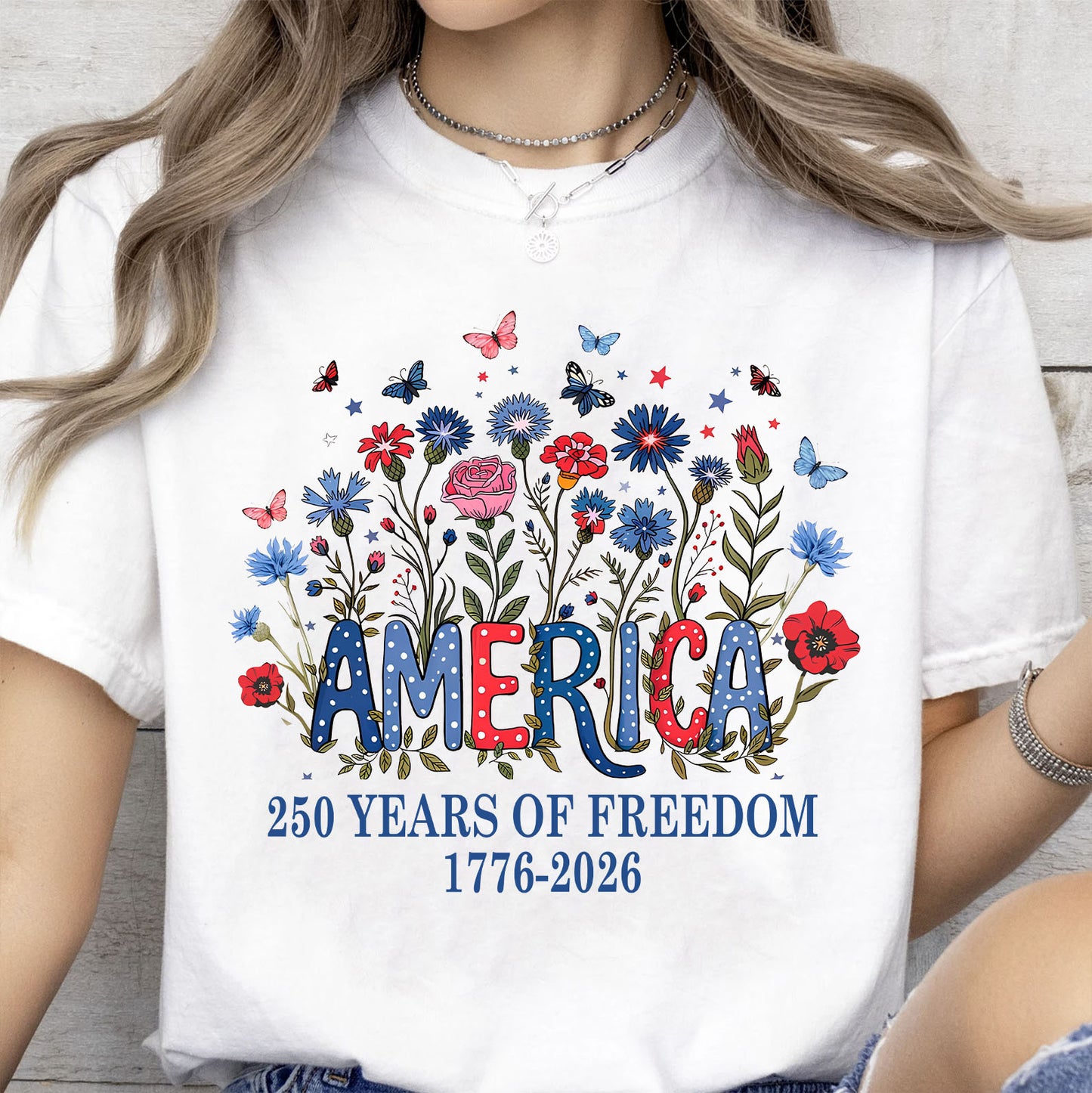 250 Years of Freedom Floral America Shirt, Wildflower Patriotic Tee 1776-2026, 4th of July Gift 684846