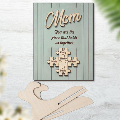 Personalized Mom Puzzle Sign, Custom Name Wooden Plaque, Mothers Day Gift, 2 Layers Wooden Plaque 684821
