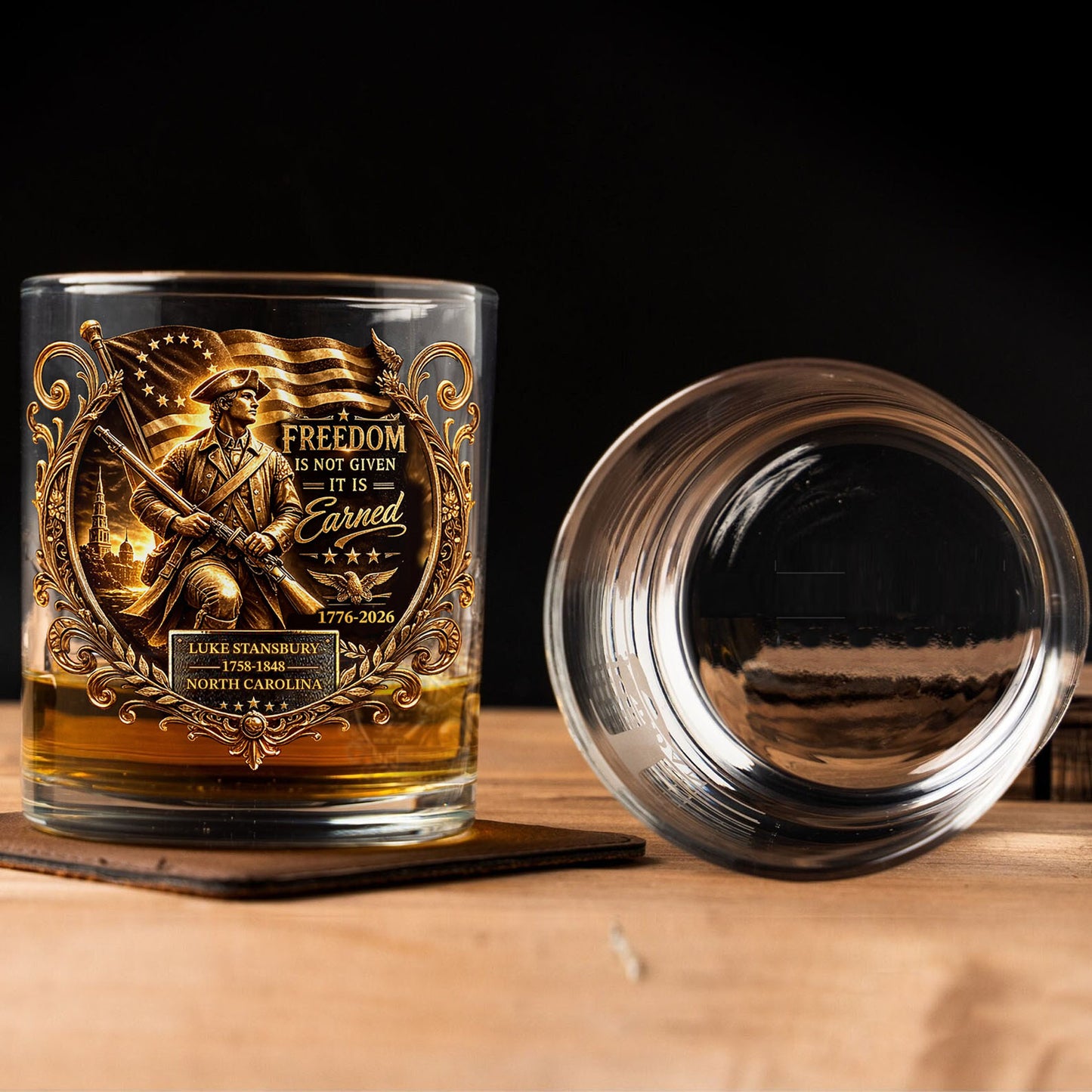 Custom Name Freedom Is Not Given It Is Earned Whiskey Glass | Patriotic 250 Years 1776–2026 Glass 684453