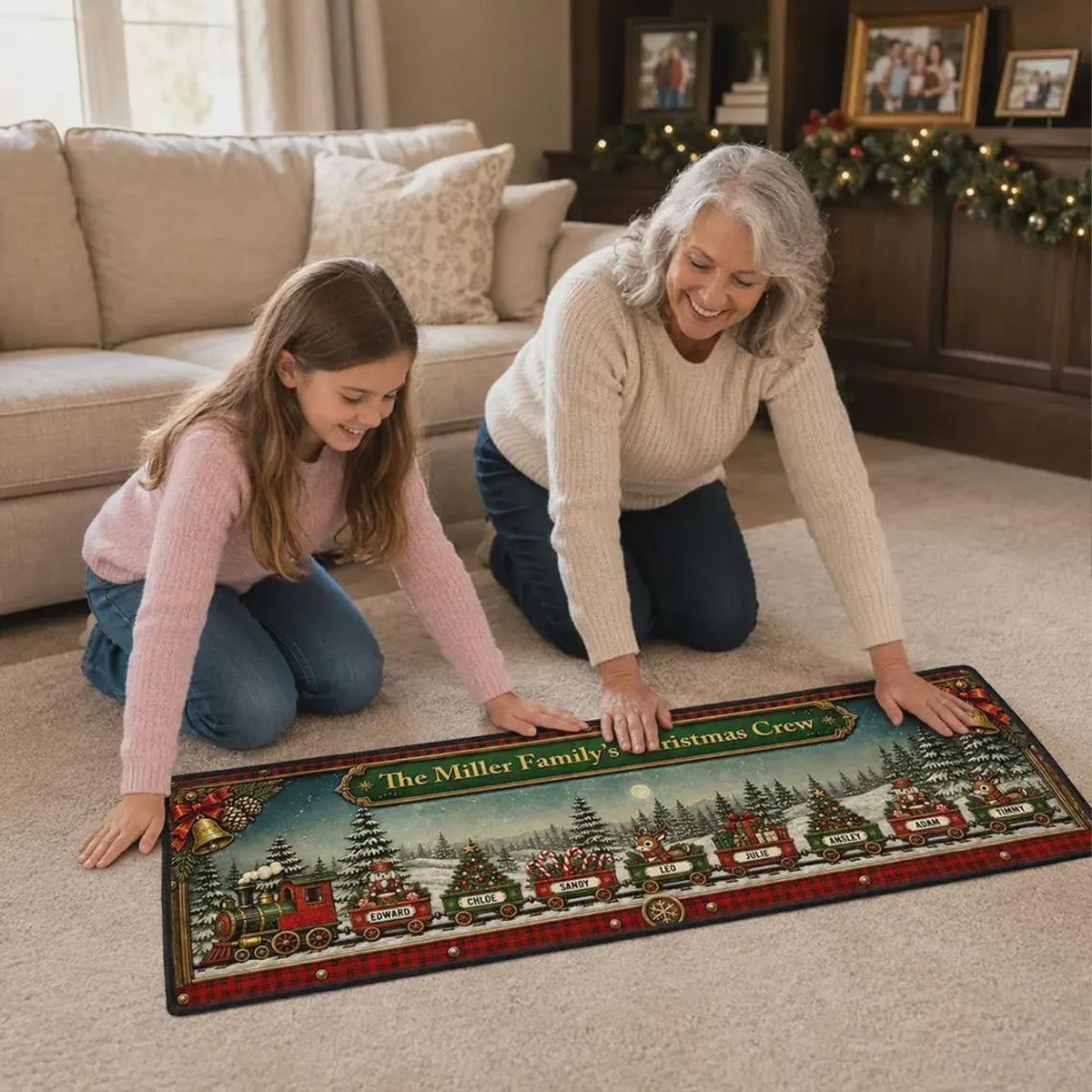 Personalized Grandma's Christmas Crew Train Runner Rug, Custom Family Name Holiday Welcome Mat 686476 WFD