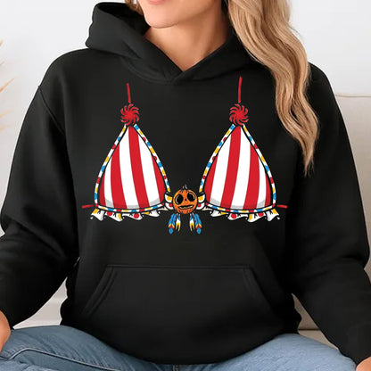 Funny Halloween Bikini Shirt, Spooky Pumpkin Bra Graphic Tee, Carnival Circus Halloween Gift 685915