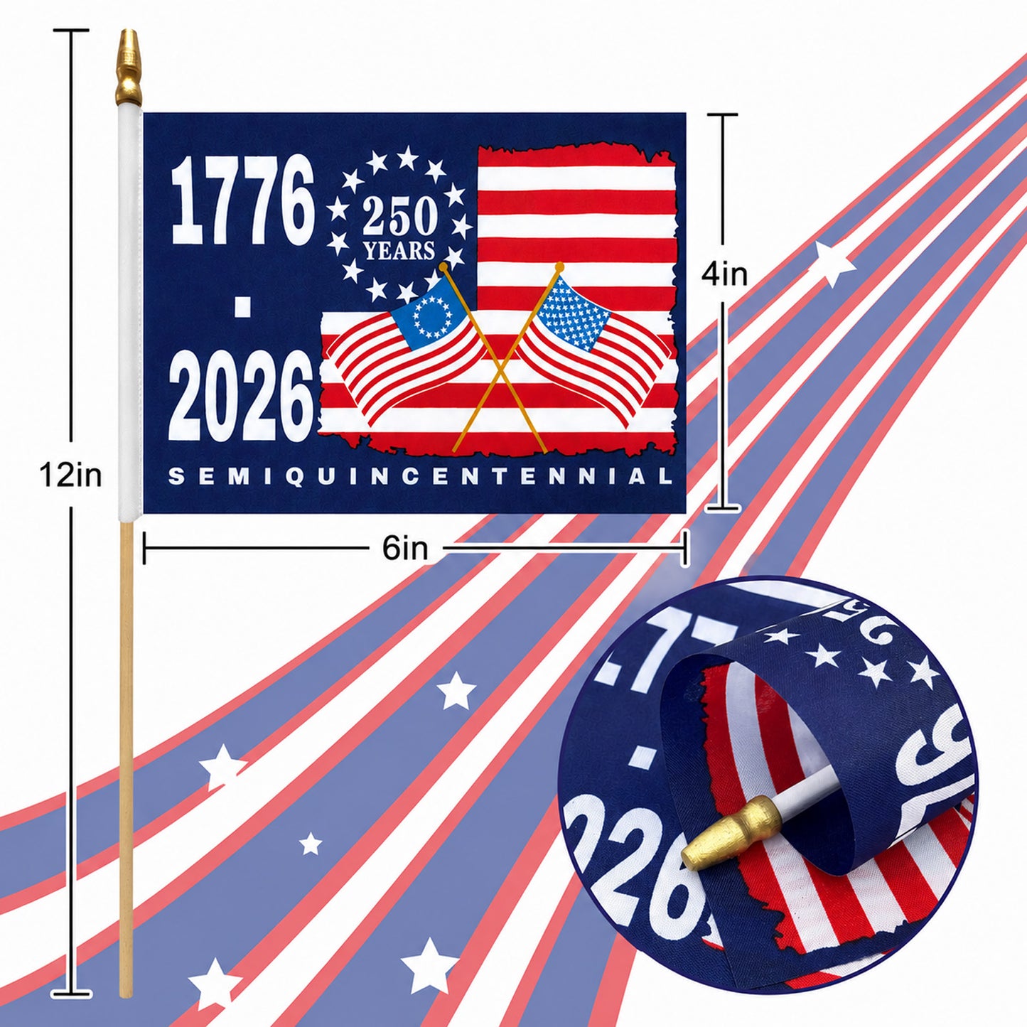 250 Years Anniversary Handheld Flag, Small American Flag on Stick 1776–2026, 4th of July Decorations 685128
