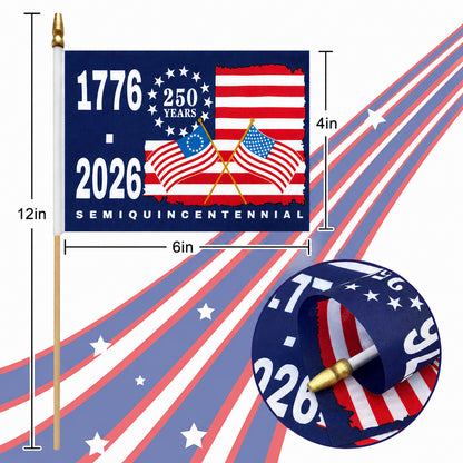 250 Years Anniversary Handheld Flag, Small American Flag on Stick 1776–2026, 4th of July Decorations 685128