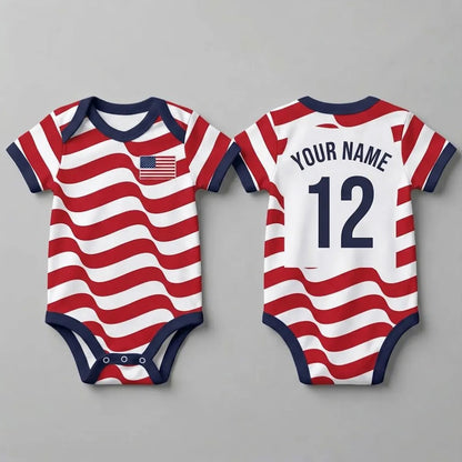 Personalized USA Flag Baby Bodysuit, Custom Name Number Baby Jersey, Patriotic World Soccer Shirt 685389 WFD