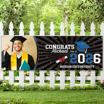 Custom Photo Congrats Class of 2026 Banner Flag | Personalized Graduation Banner, Senior Gift Decor 684559