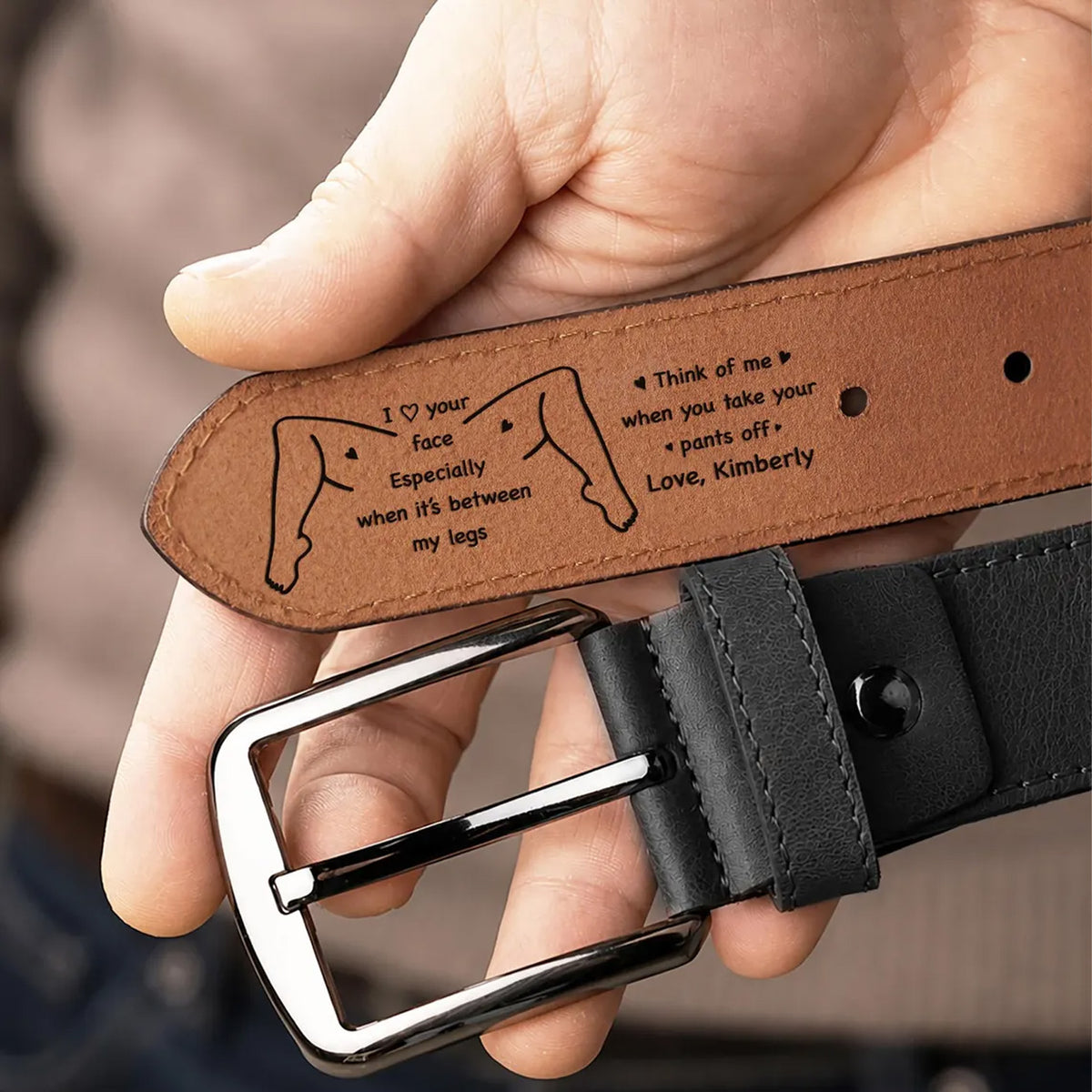 Personalized Funny Couple Leather Belt for Men, Custom Hidden Message Leather Belt, Romantic Gift for Him 686493 WFD