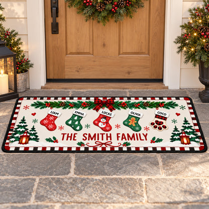 Personalized Christmas Family Runner Rug, Custom Name Stocking Holiday Rug, Christmas Home Decor 686477 WFD