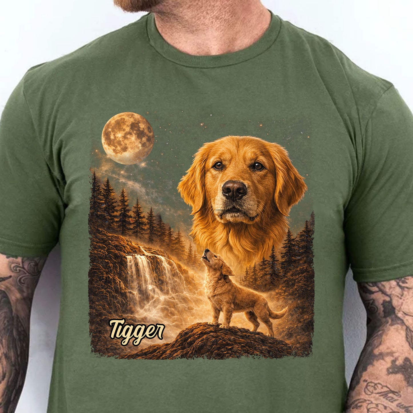 Custom Photo Golden Retriever Howling at the Moon Shirt | Vintage Dog Graphic Tee | Gift for Dog Lovers 684460