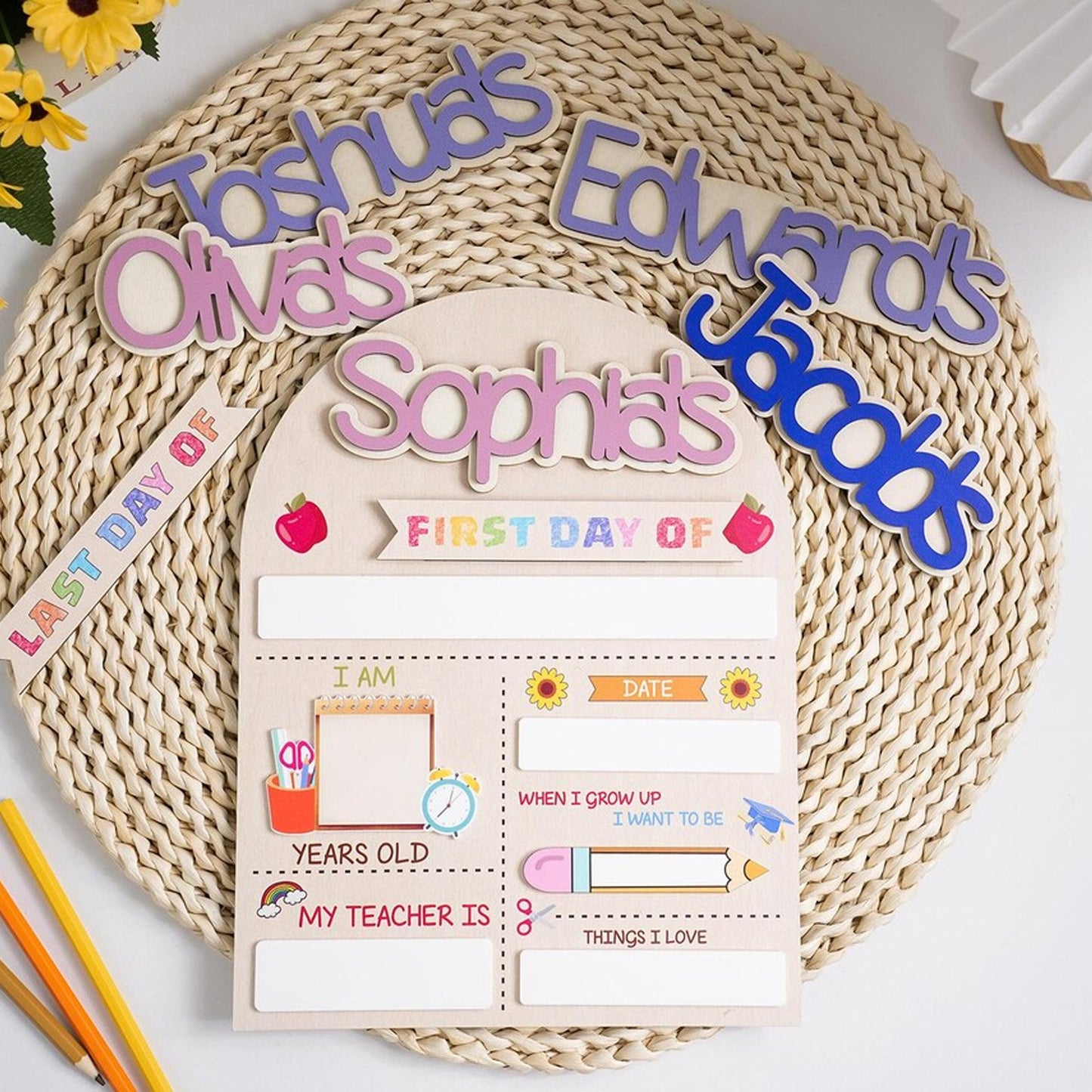 Personalized First Last Day of School Wooden School Board, Custom Preschool Kindergarten Sign 685370
