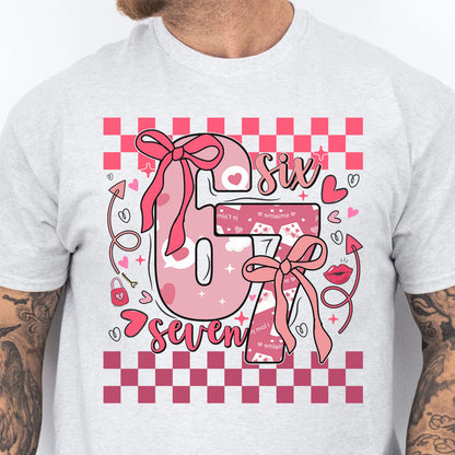 Coquette Valentine 67 Six Seven Sweatshirt, Preppy Heart Bow Valentine Shirt, Cute Pink Red Checkered Hearts Tee 683926