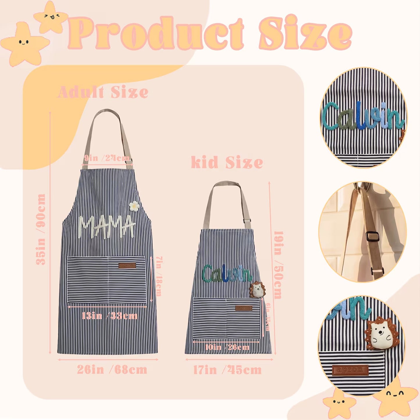 Personalized Adult & Kids Apron, Custom Name Cooking Apron, Yarn Letter Baking Smock, Family Gift 685549