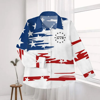 Retro 250 Years American Flag Blouse Shirt, Patriotic 1776 Women Top, Red White Blue 4th of July Shirt 685252 WFD