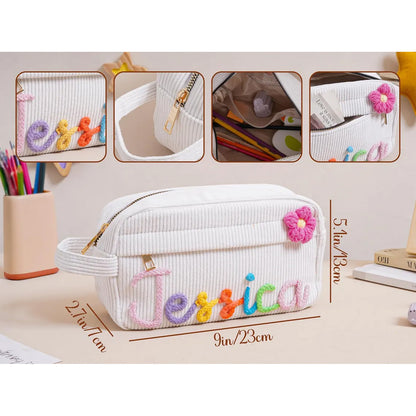 Personalized Corduroy Pencil Case, Custom Name Pencil Pouch, Back to School Gift 685366