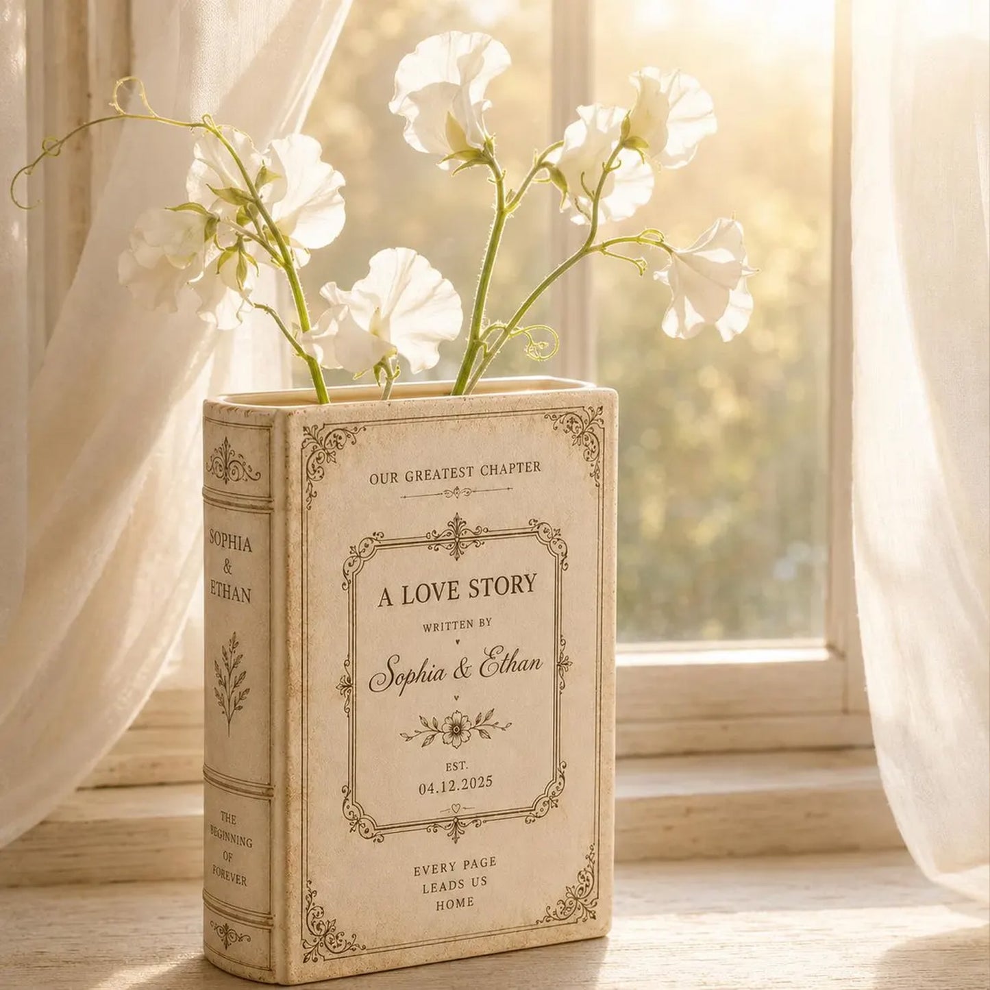 Personalized Ceramic Book Vase, Custom Wedding Book Vase, Engagement Gift, Bridal Shower Gift 685757 WFD
