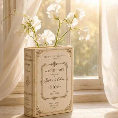 Personalized Ceramic Book Vase, Custom Wedding Book Vase, Engagement Gift, Bridal Shower Gift 685757 WFD