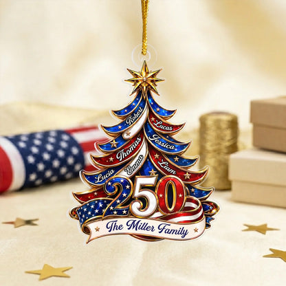 Personalized Christmas Tree 250 Years USA Acrylic Ornament, Custom Family Name Christmas Decor 685756