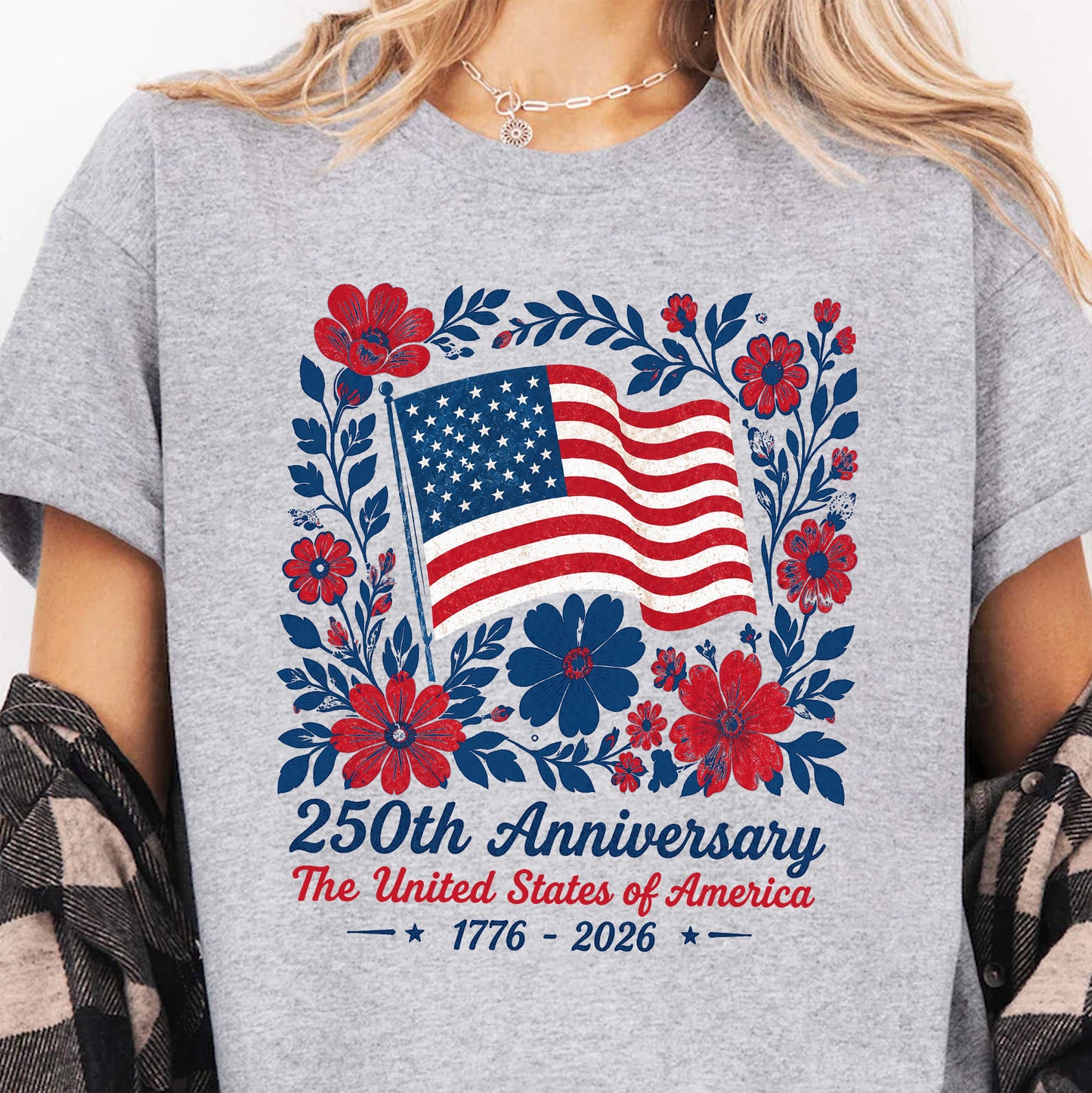 Patriotic 250 Years Anniversary Floral Shirt, USA Flag 1776-2026 Independence Day Tee, 4th of July Gift 685362