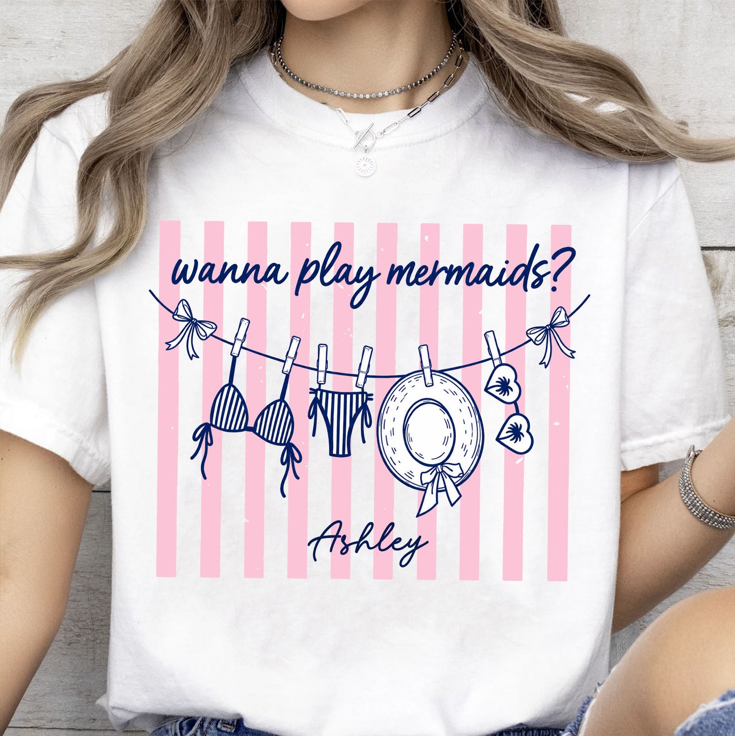 Personalized Wanna Play Mermaids Shirt, Custom Summer Beach Vacation Tee, Mermaid Girls Trip T-Shirt 685521