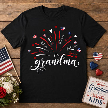 Personalized Grandma Kids Names Firework Shirt, Patriotic 250 Years Nana Mimi Gigi 4th of July Tee 685206 WFD