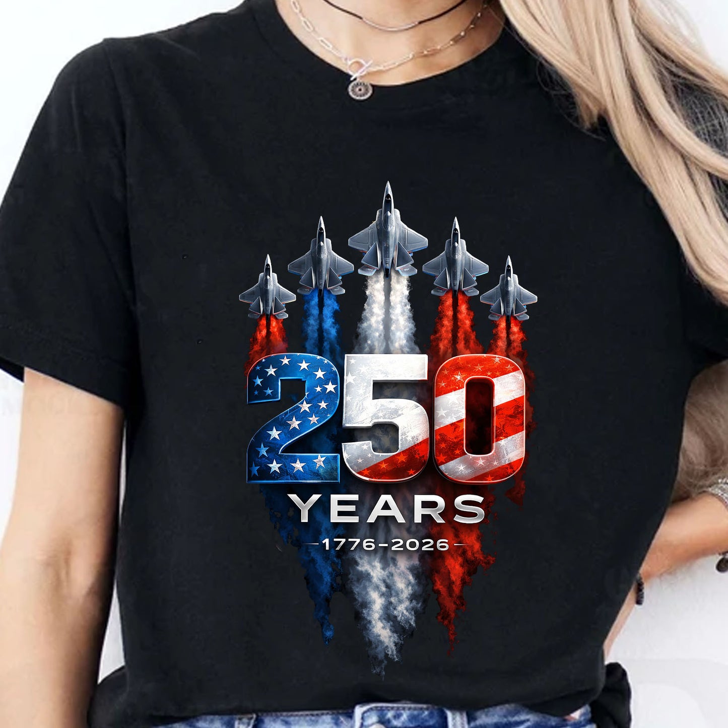 250 Years Anniversary Shirt, Patriotic Jet Fighter T-Shirt, USA 1776–2026 4th of July Tee 684983